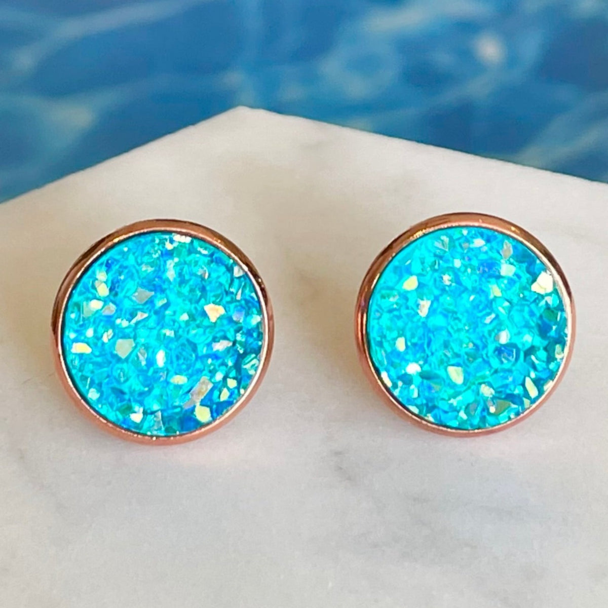 Clear Blue Druzy Earrings – Purple Horizon