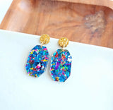 Confetti Gem Earrings- Blue Sparkle