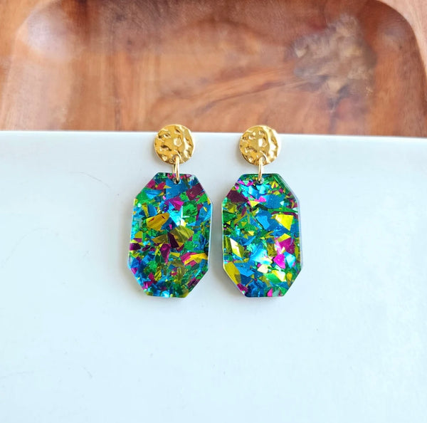 Confetti Gem Earrings-Green Sparkle