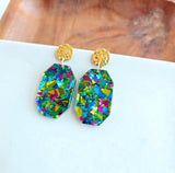 Confetti Gem Earrings-Green Sparkle