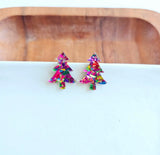 Confetti Christmas Tree Studs- Pink