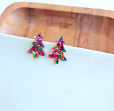 Confetti Christmas Tree Studs- Pink