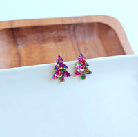 Confetti Christmas Tree Studs- Pink