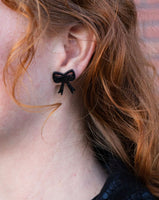 Bow Studs-Black Glitter