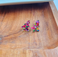 Confetti Christmas Tree Studs- Pink