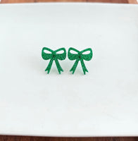 Bow Studs-Green Glitter