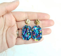 Confetti Gem Earrings- Blue Sparkle