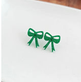 Bow Studs-Green Glitter