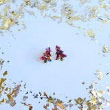 Confetti Christmas Tree Studs- Pink