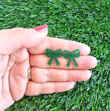 Bow Studs-Green Glitter