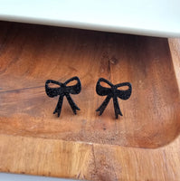 Bow Studs-Black Glitter