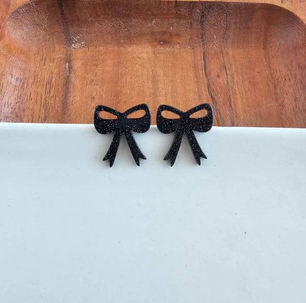 Bow Studs-Black Glitter