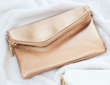 Envelope 3 Way Clutch Wristlet and Purse in Rose Gold