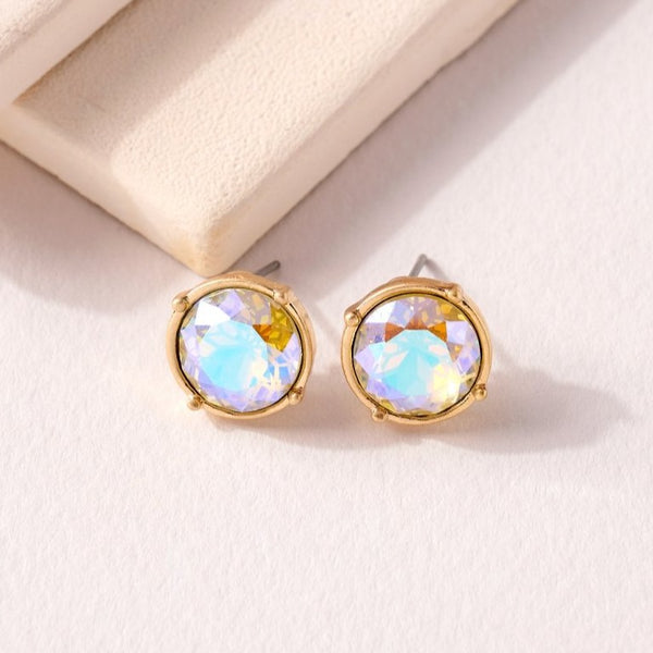 Glass Stone Stud Earrings in Crystal