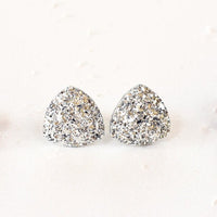 Glitter Triangle Studs in Silver