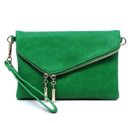 Envelope 3 way Clutch Wristlet and Purse in Green