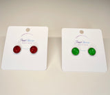 Red and Green Druzy Studs in 10mm