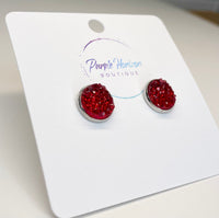 Red and Green Druzy Studs in 10mm