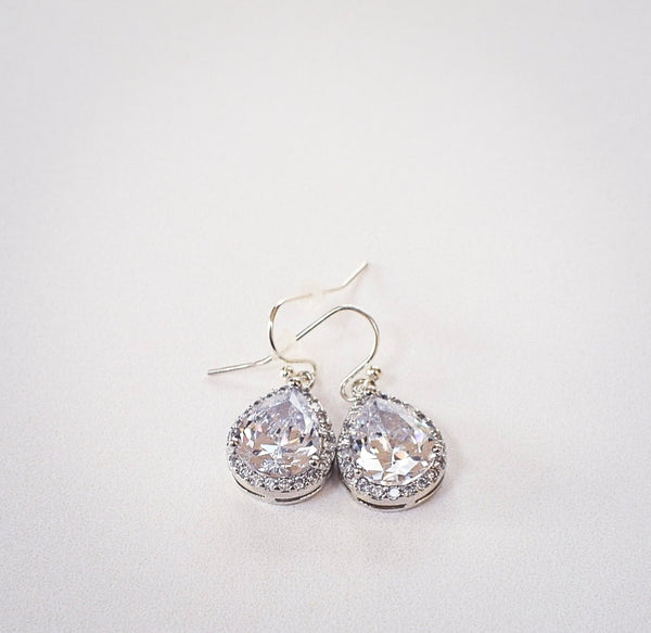 Silver Crystal Earrings Teardrop