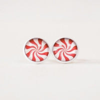 Peppermint Candy Studs in Red 12mm or 8mm