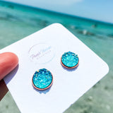 Clear Blue Druzy Earrings