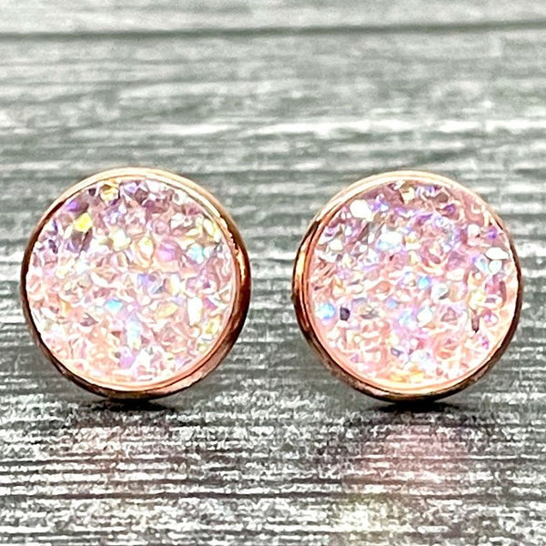 Light Pink Druzy Studs