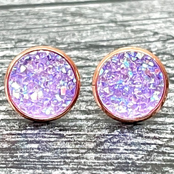 Light Purple Druzy Studs