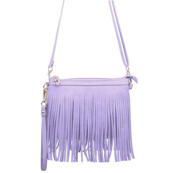 Western Fringe Clutch Cross Body Bag in Lavender