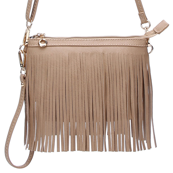 Western Fringe Clutch Cross Body Bag in Tan