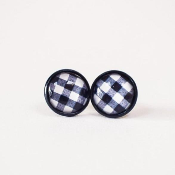 Plaid 12mm Studs in White