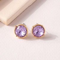 Glass Stone Stud Earrings in Violet