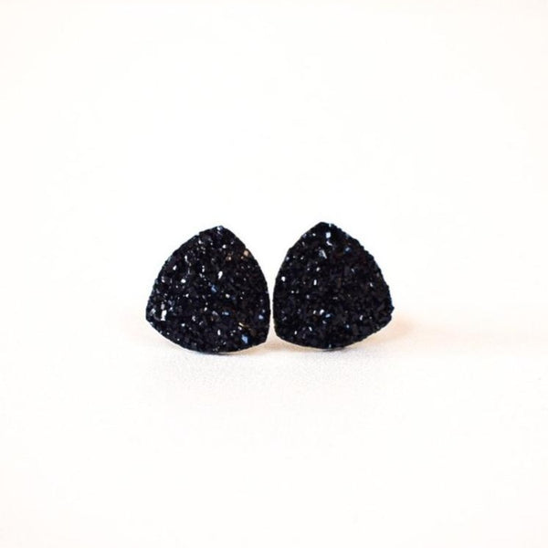 Glitter Triangle Studs in Black