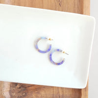 Navy Stone Mini Hoops