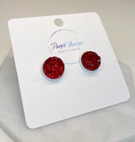 Red and Green Druzy Studs 12mm