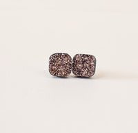 Sparkle Square Studs in Rose Gold