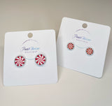 Peppermint Candy Studs in Red 12mm or 8mm