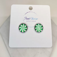 Peppermint Candy Studs in Green 12mm or 8mm