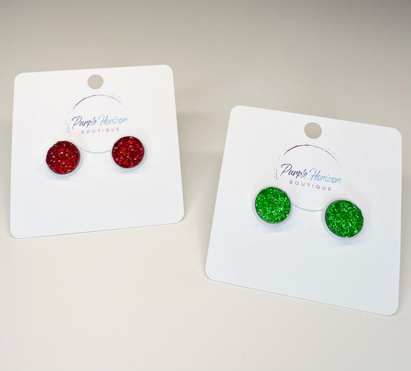 Red and Green Druzy Studs 12mm