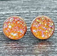 Orange Druzy Studs