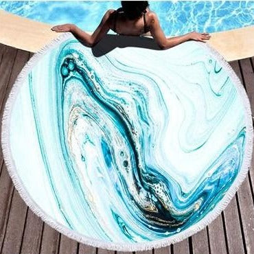 Tassel Round Beach Towel in Blue Swirl