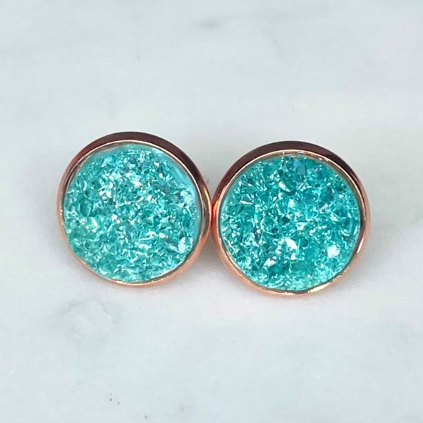 Teal Druzy Studs